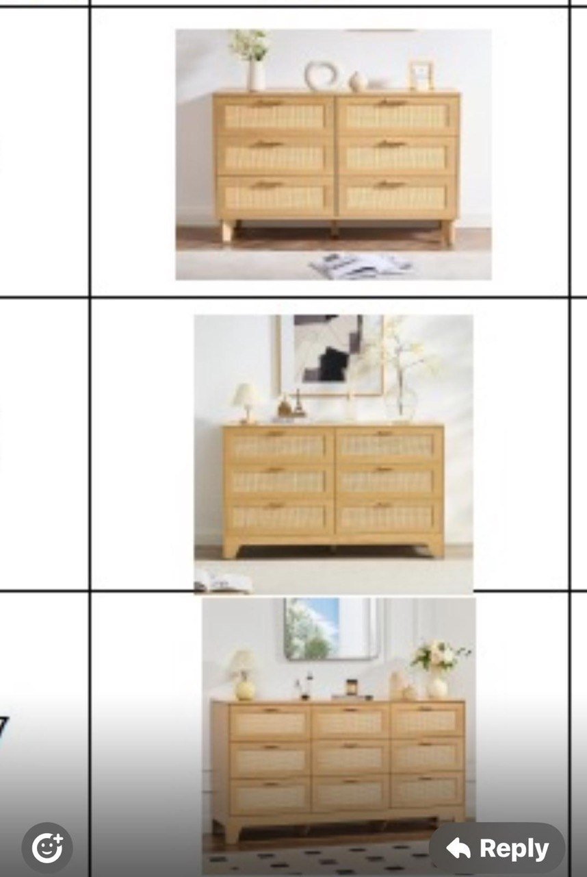 Commode 6 Tiroirs en Bois Naturel & Rotin